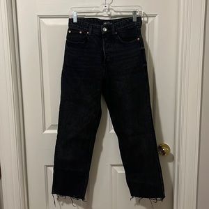ZARA High Rise Washed Black Straight Leg Jeans